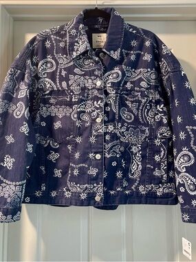 We The Free Navy Bandana-Print Denim Jacket